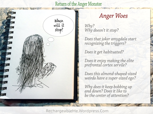 Anger Monster Refuses to Die - Why? Woman lists her anger woes in a diary - anger management - amygdala